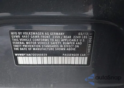 2013 Volkswagen Cc 2.0T Sport z USA, uszkodzony, nr VIN WVWBP7AN7DE560839